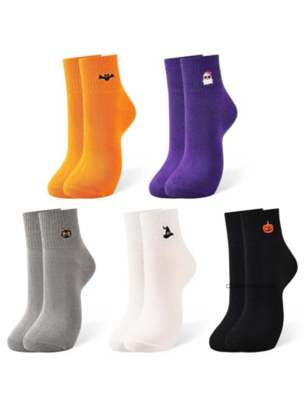 Women's Embroidered Crew Socks 5 Pack Cotton Blend Halloween